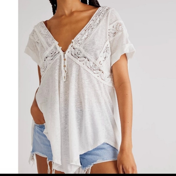 Free People Double V Handkerchief  Hem Boho Tunic Top - Picture 2 of 10